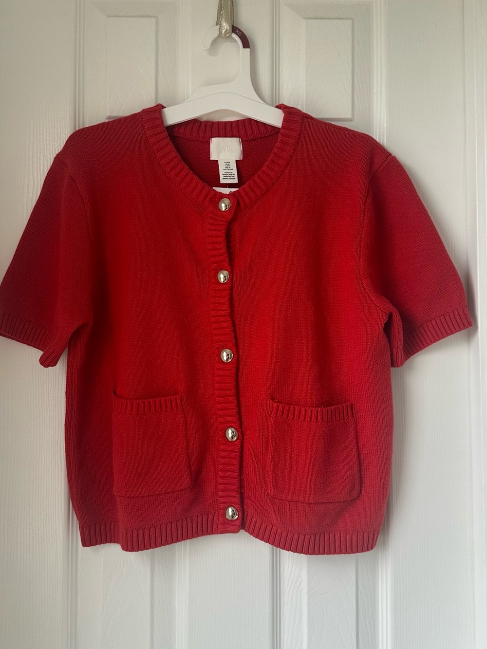 H&M Bright Red Short-Sleeve Button Cardigan
